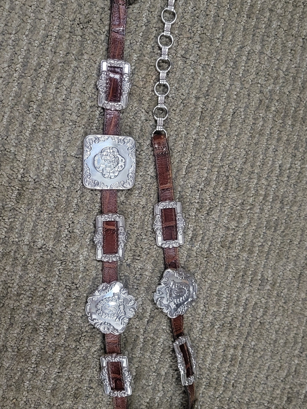Brighton Brown Leather Belt with Silver-Tone Decorative Conchos